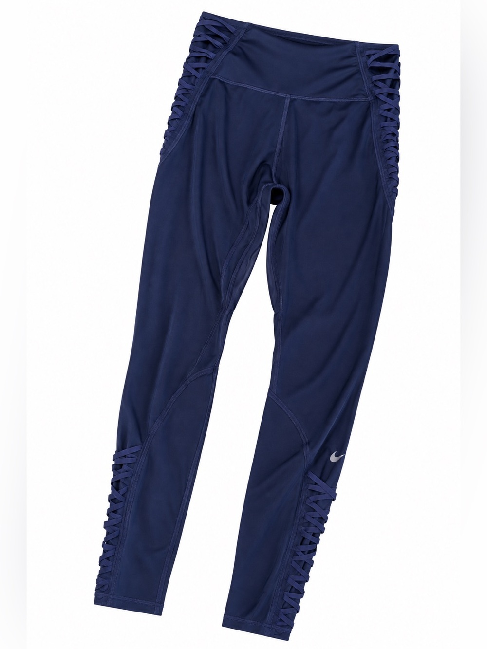 Nike Navy Blue Women's Athletic Leggings with Side & Waist Lattice